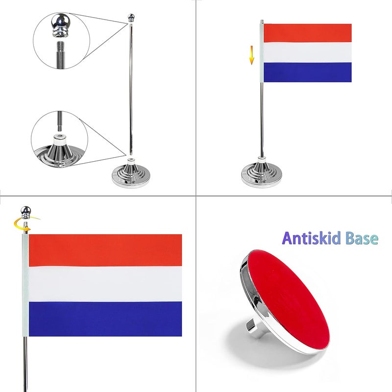 WXTWK 2 Pack Netherlands Flag Dutch Desk Flag Small Mini Dutch Table Flags With Stand Base,Home Office Festival Events Celebration Decorations - Image 3